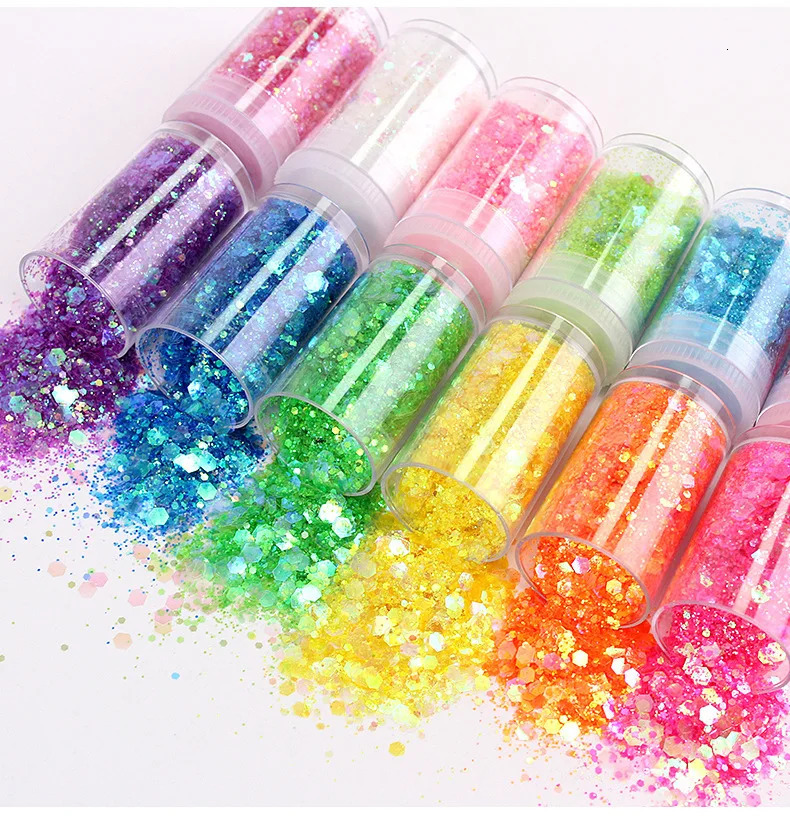 3g*32Bottle Laser Nail Art Glitter Sequins Holo Mixed Hexagon Chunky Fine Flakes Xams Sparkly Body/Eye/Face/Manicure DecorPowder 241220