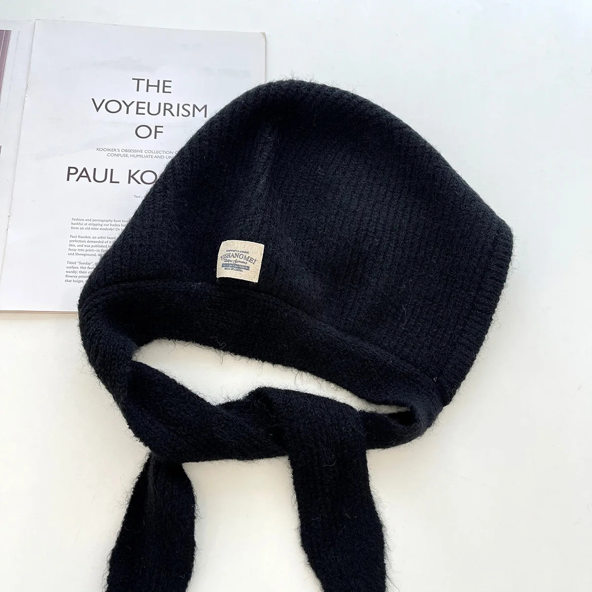 Red Wool Balaclava Knitted Beanies Hat For Women Winter Warm NeckScarf Hood Bib Hats Outdoor Coldproof Skullies Hat 241214
