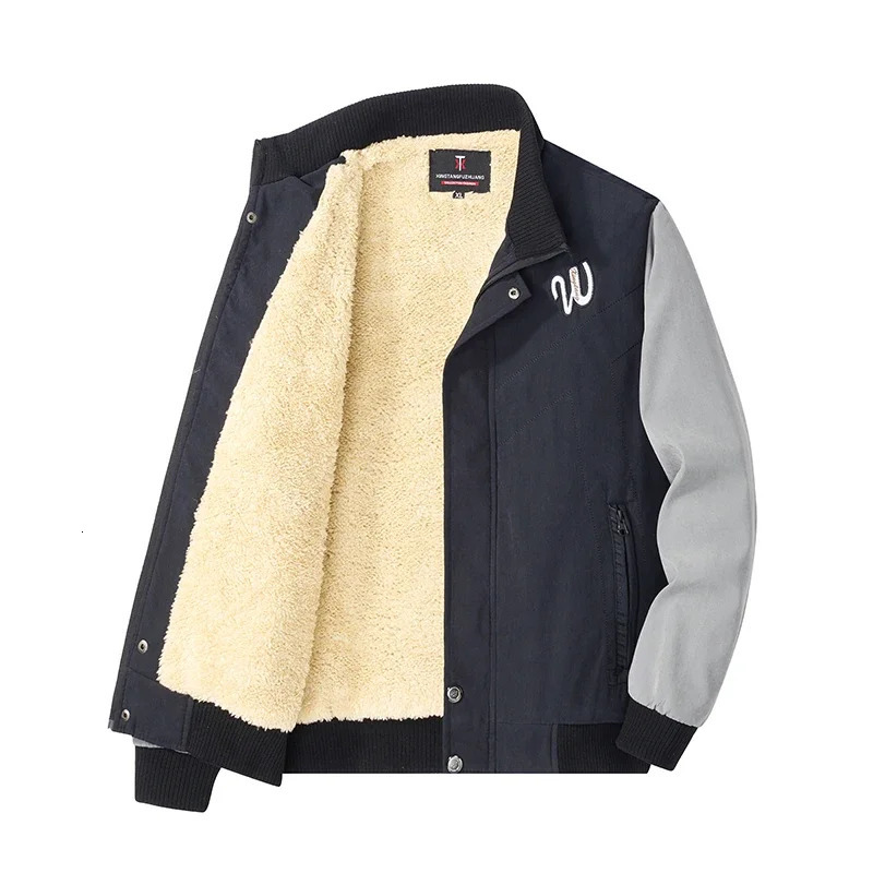 Mens Winter Lambswool Trench Coat Plus Velvet Thickened Warm Fleece Lined Baseball Jacket Men Streetwear Stand Collar Jacket Men 241216