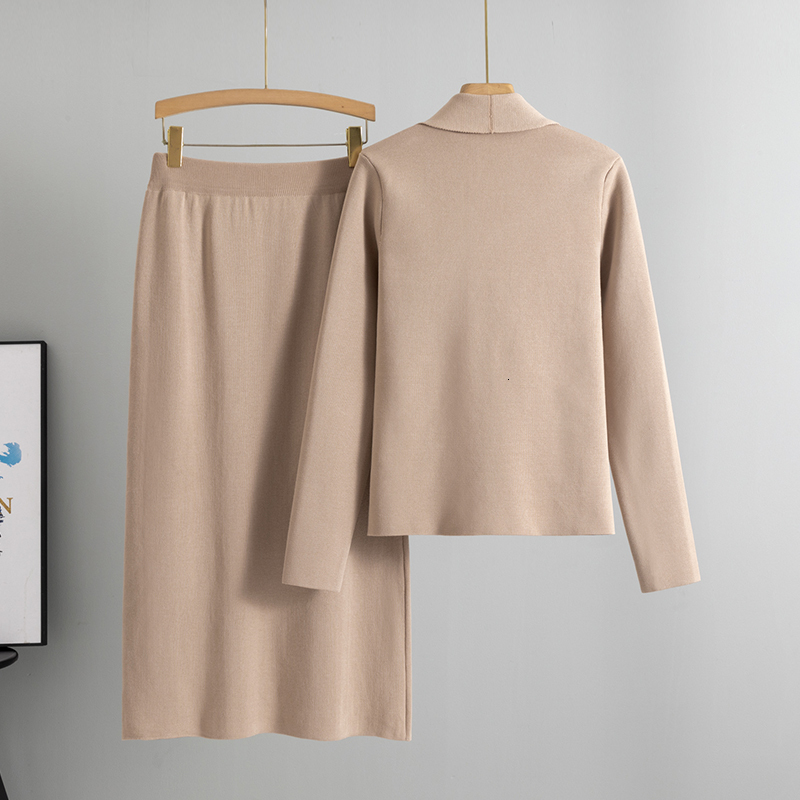 Collar Cardigan Sweater For Women Autumn And Winter Korean Version High Waisted Half Body Knitted Skirt Two-Piece Set