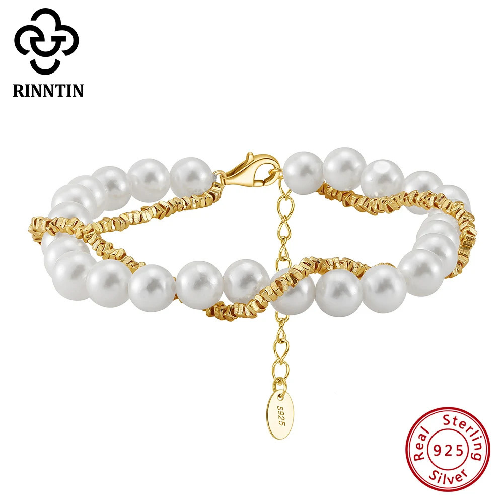 Rinntin Vintage Pearls Bracelet 925 Sterling Silver Layered Chain for Women Romantic Style Gifts Fashion Bracelet Jewelry PSB03 241214