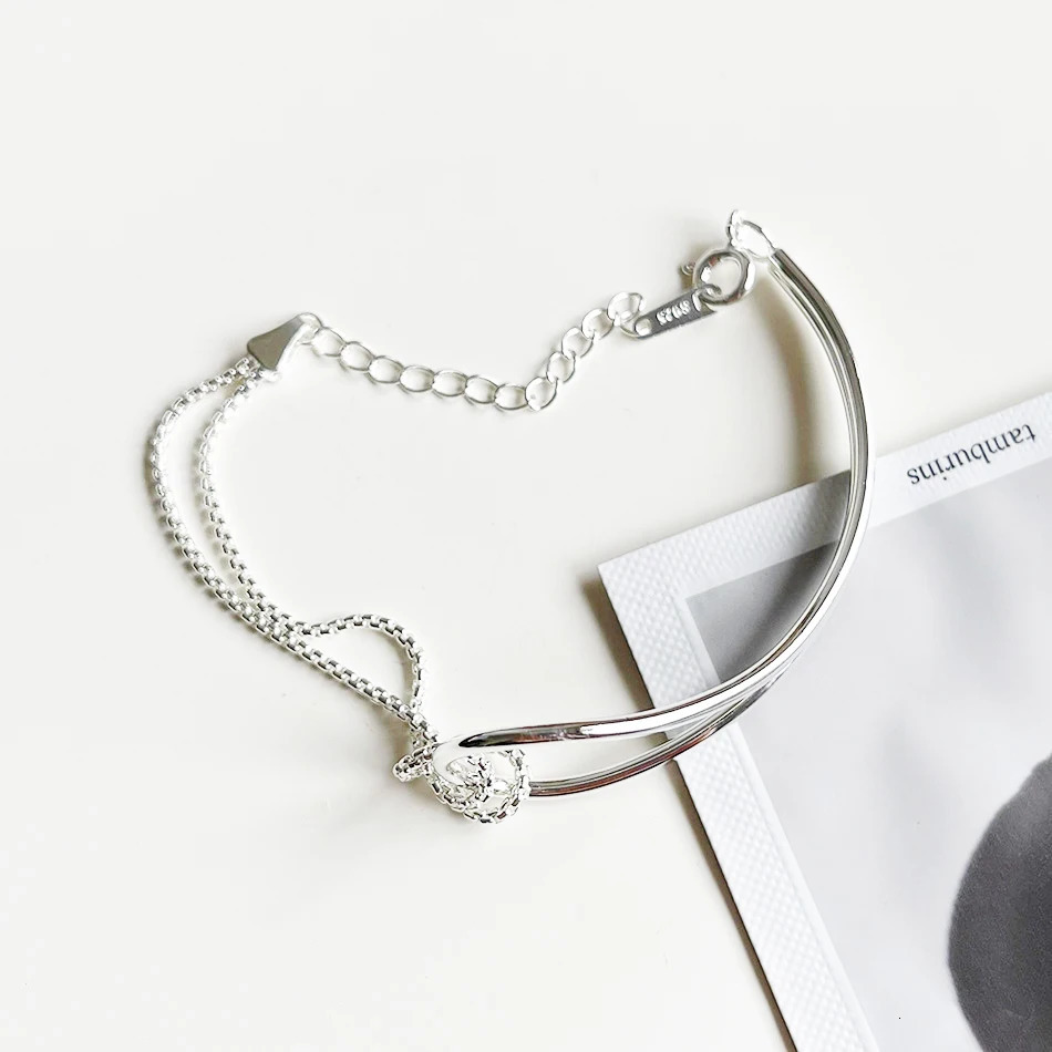 Amaiyllis S925 Sterling Silver Minimalist Knotted Bracelet Bangles Geometric Personality Retractable Bracelet Jewelry 241220