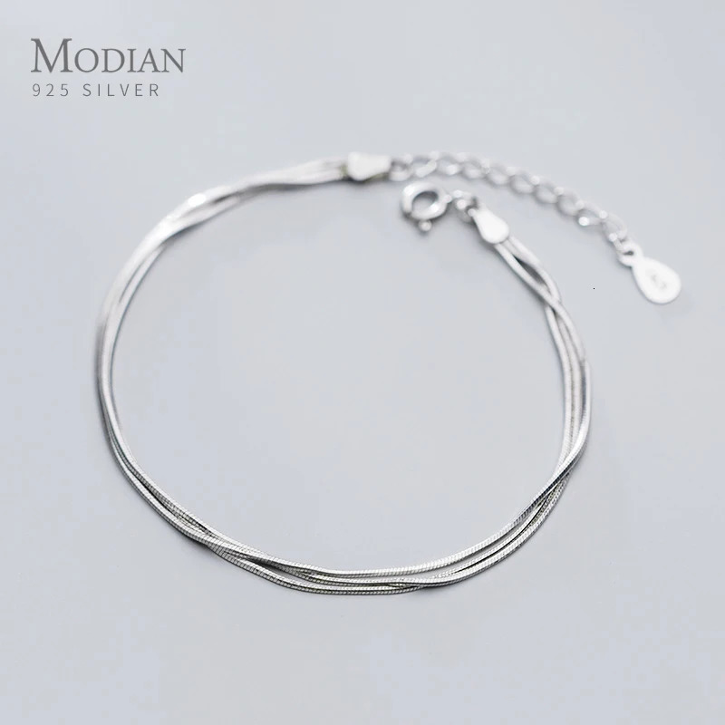 MODIAN 925 Sterling Silver Fashion Simple Three Layer Snake Bone Chain Bracelet For Women Girls Daily Fine Jewelry 241220