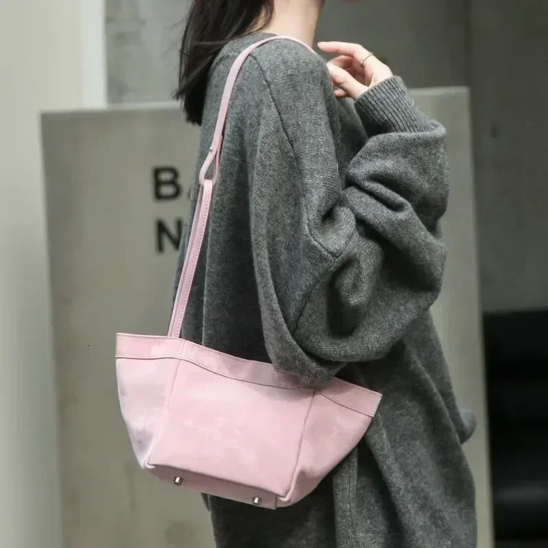 Designer Bucket Women 2025 New High Quality Silk Suede Leather Square Handbag Custom Write Letters Trend Shoulder Bag