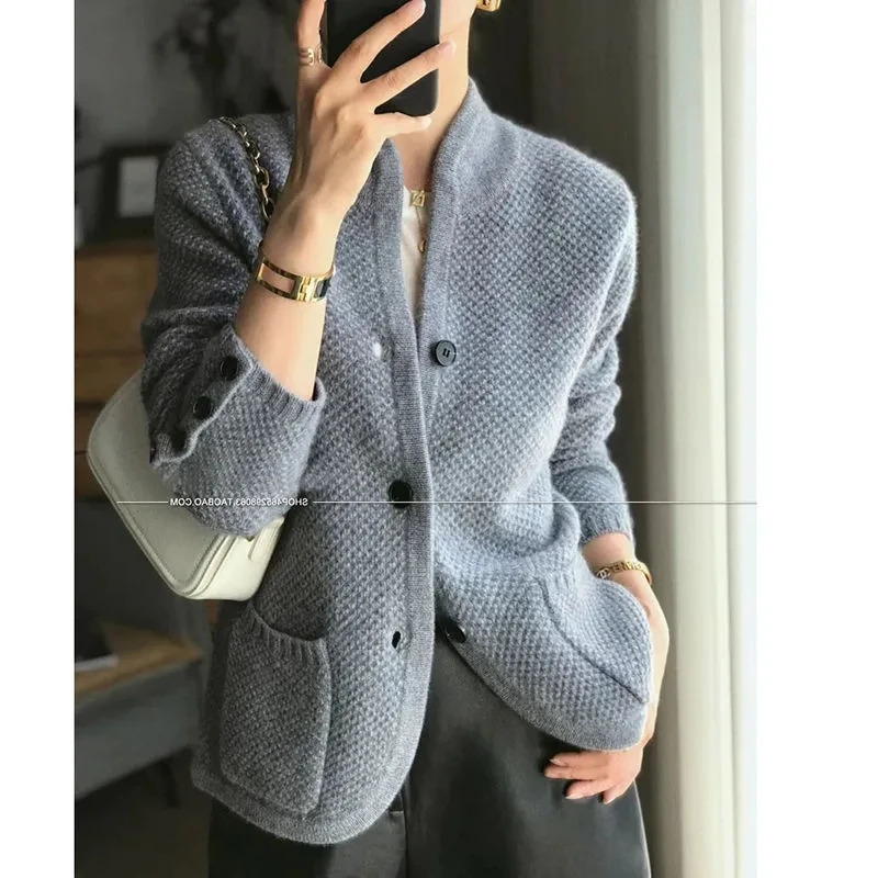 Autumn Winter 2024 Temperament Comfortable Casual Women Knitted Cardigan Sweater Jacket Versatile Fashion Ladies Top 241220