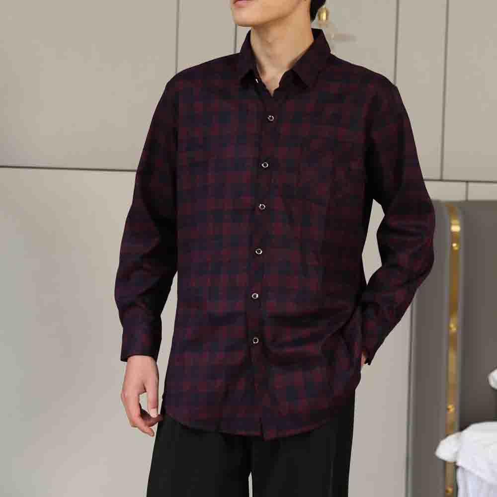 M12215 Men's spring and autumn lapel long-sleeved shirt men's middle-aged free ironing trendy slim fit