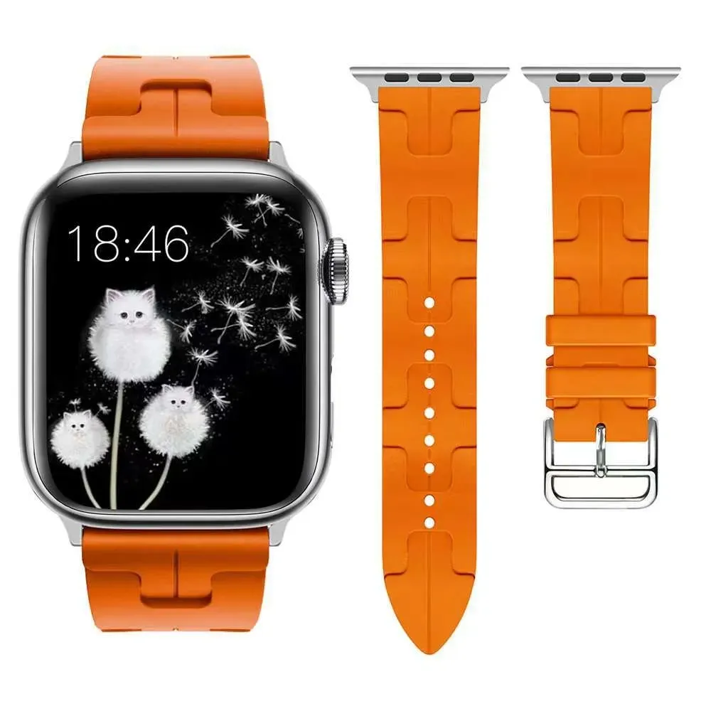 Fashionable Silicone Wristband Fits All Apple Watch Versions with Secure H Alloy Buckle - Includes Various Sizes (38-49mm)