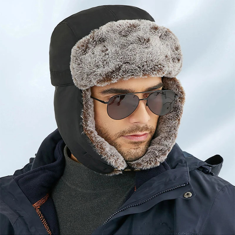 Winter Trend Lei Feng Hat for Men and Women Fluffy Thick Warm Ear Protection Outdoor Work Hiking Skiing Hat 241220