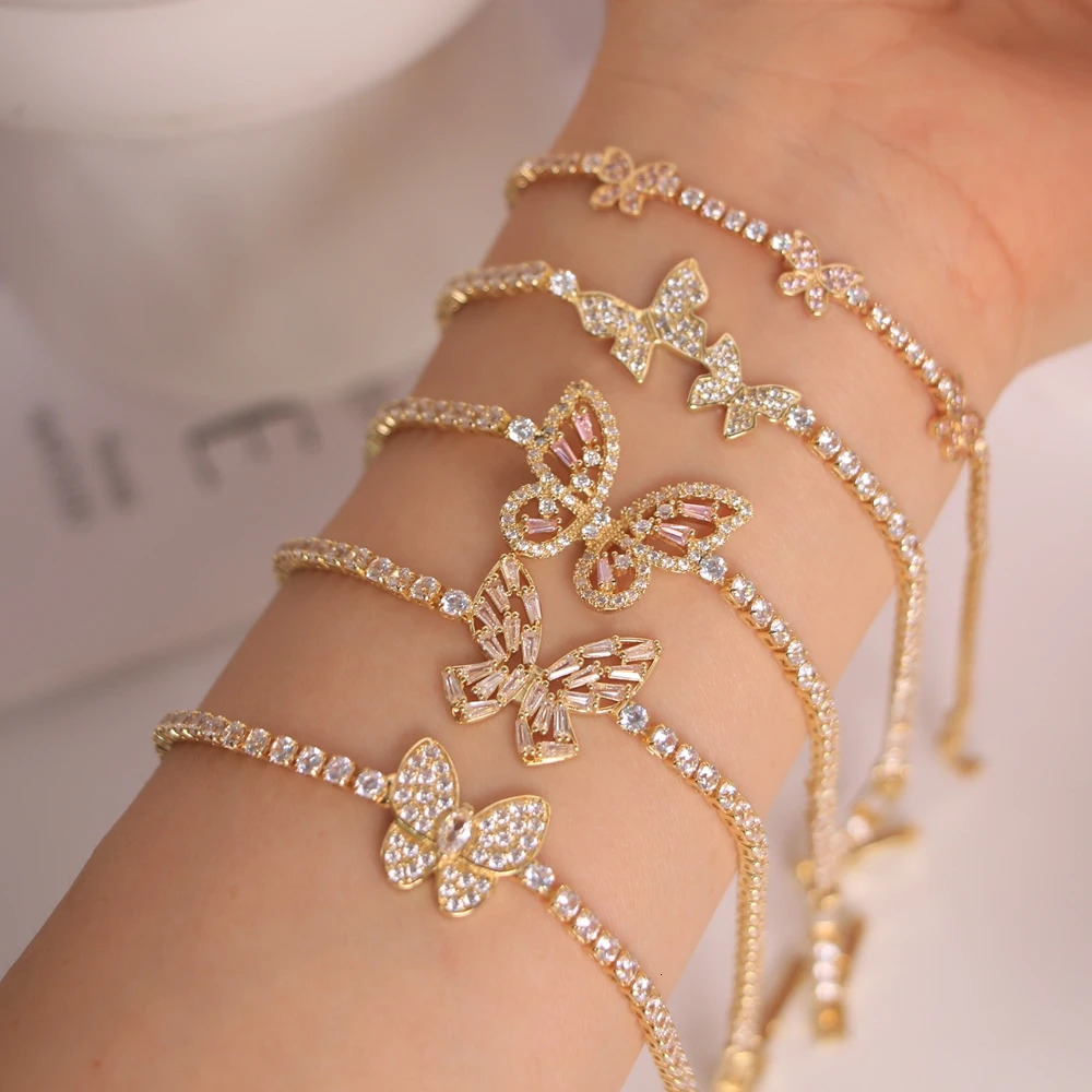10PCS Clear Zirconia Butterfly Bracelet for Women Gold Plated Chain Tennis Bracelet Crystal Jewelry Gifts 241220