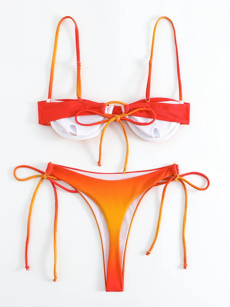 Fashion Pleated Drawstring Beach Wear Summer Bow Bikini 2-piece Swimsuit Swimsuit Women's Sexy Gradient Bikini Designer Set