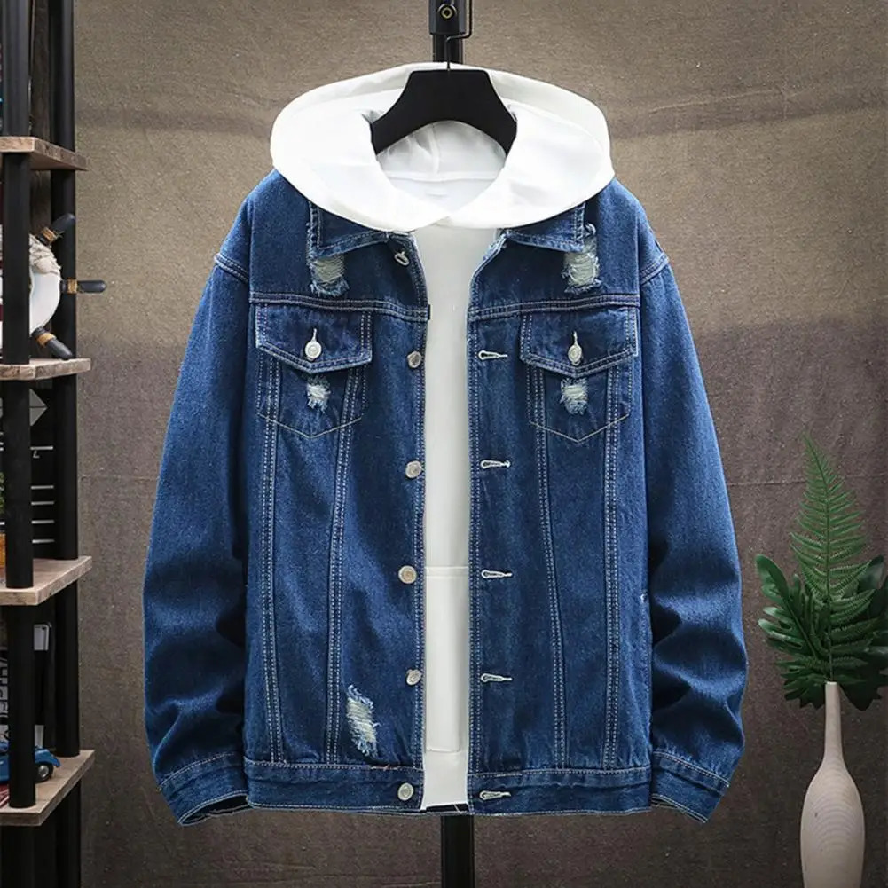 Hip Hop Mens Hooded Jean Jackets Male Casual Outerwear Autumn Winter Fashion Slim Fit Coat Men Denim Jacket Streetwear 241216