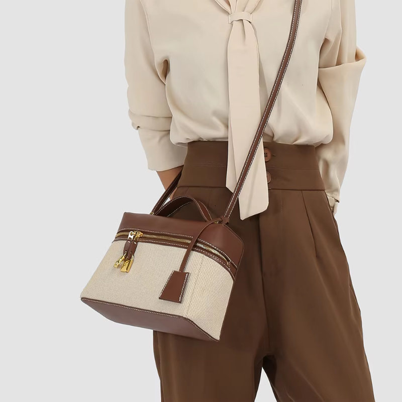 2025 new minimalist retro camera lunch box splicing canvas designer shoulder bag fashionable multifunctional crossbody bag