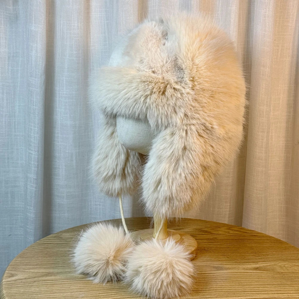 Womens faux mink fur plush hat for winter warmth plus velvet thick pilot hat for outdoor skiing ear protection hat Leifeng hat 241220