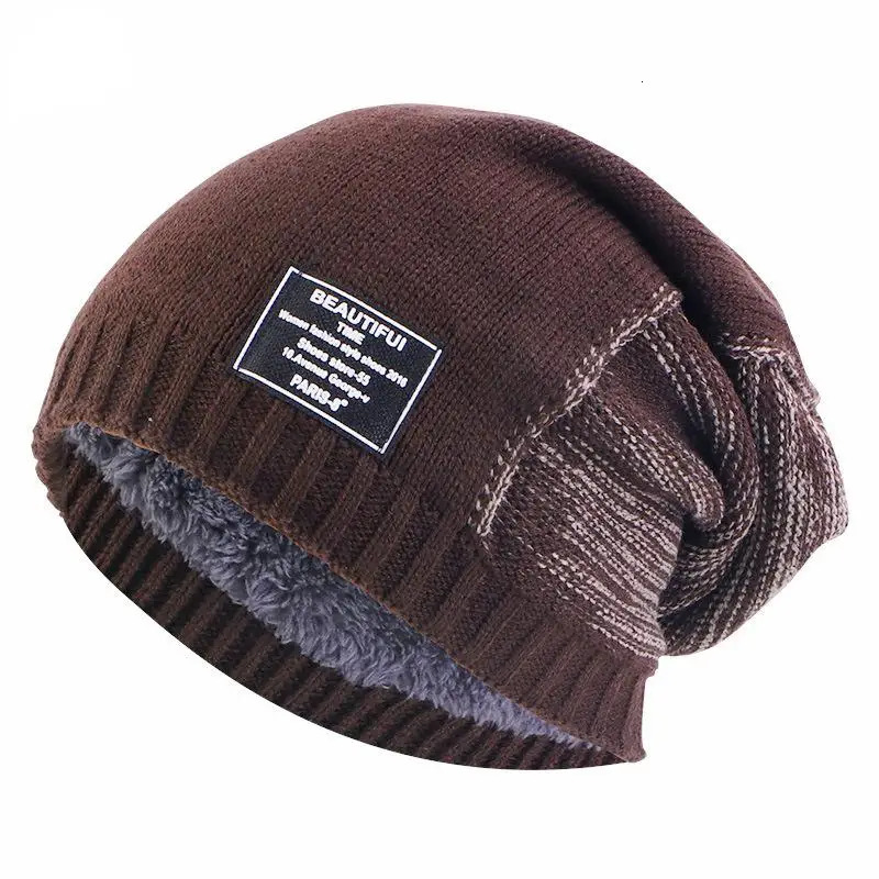 Winter Keepwarm Unisex Dual Color Knitted Velvet Inner Lining Skullcap 241214