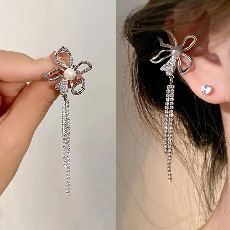 Sparkling Zircon Flower Butterfly Ear Cuff Without Piercing Tassel Clip Earrings for Women Simple Ear Clip Fine Jewelry 241220