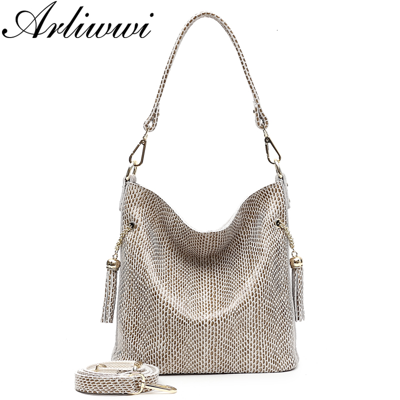 Arliwwi Designer New Real Leather Shiny Snake Pattern Emed Female Shoulder Bags High Quality Women Everyday Handbags Gy13