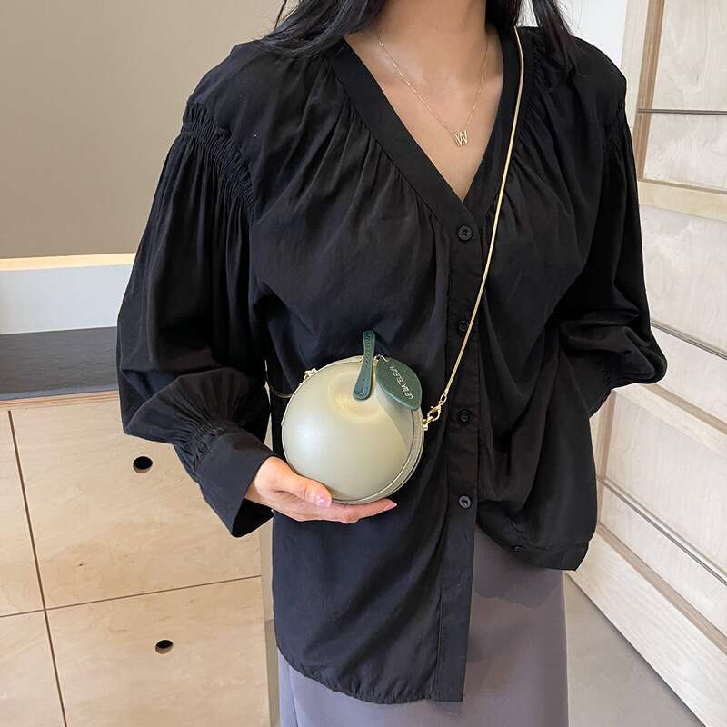 Summer fresh and cute Apple ladies' small round 2024 new niche chain mini solid color crossbody bag trend