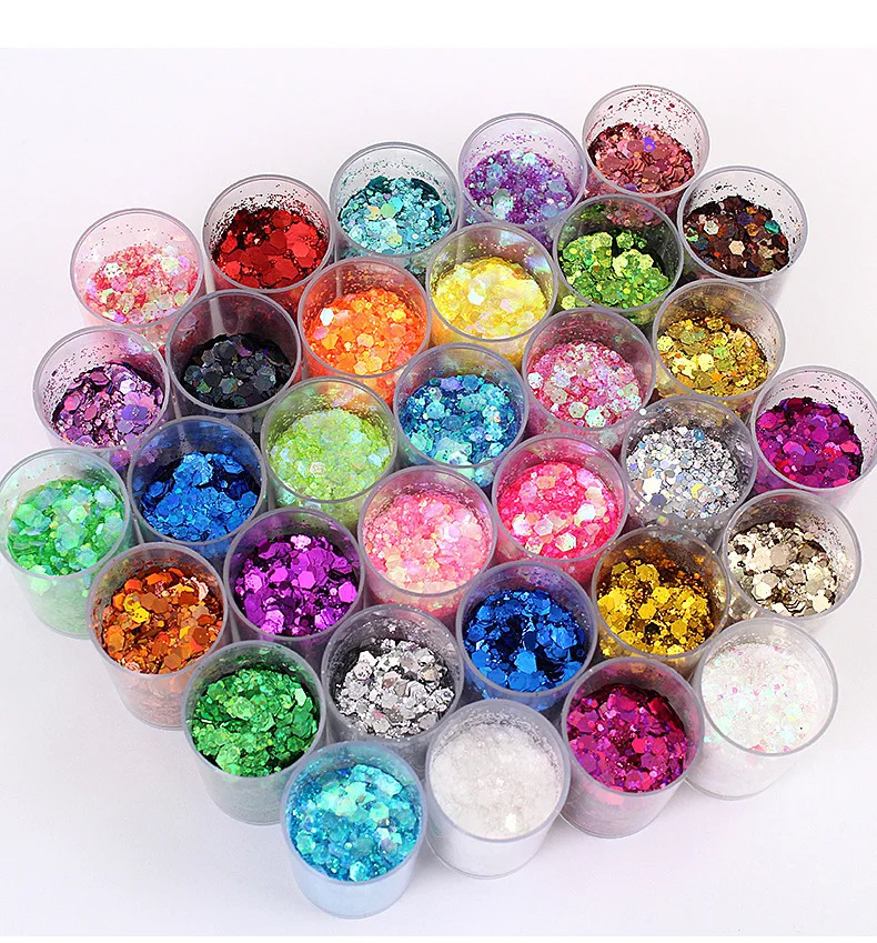 3g*32Bottle Laser Nail Art Glitter Sequins Holo Mixed Hexagon Chunky Fine Flakes Xams Sparkly Body/Eye/Face/Manicure DecorPowder 241220