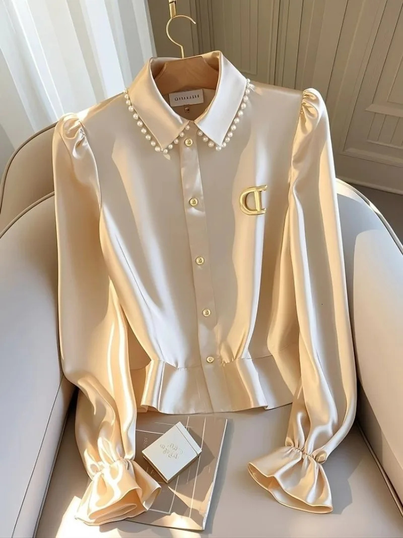Satin Casual Womens Blouses SpringSummer Solid Korean Shirts Slim Fit Long Sleeves Top Women Clothing Sales 241218