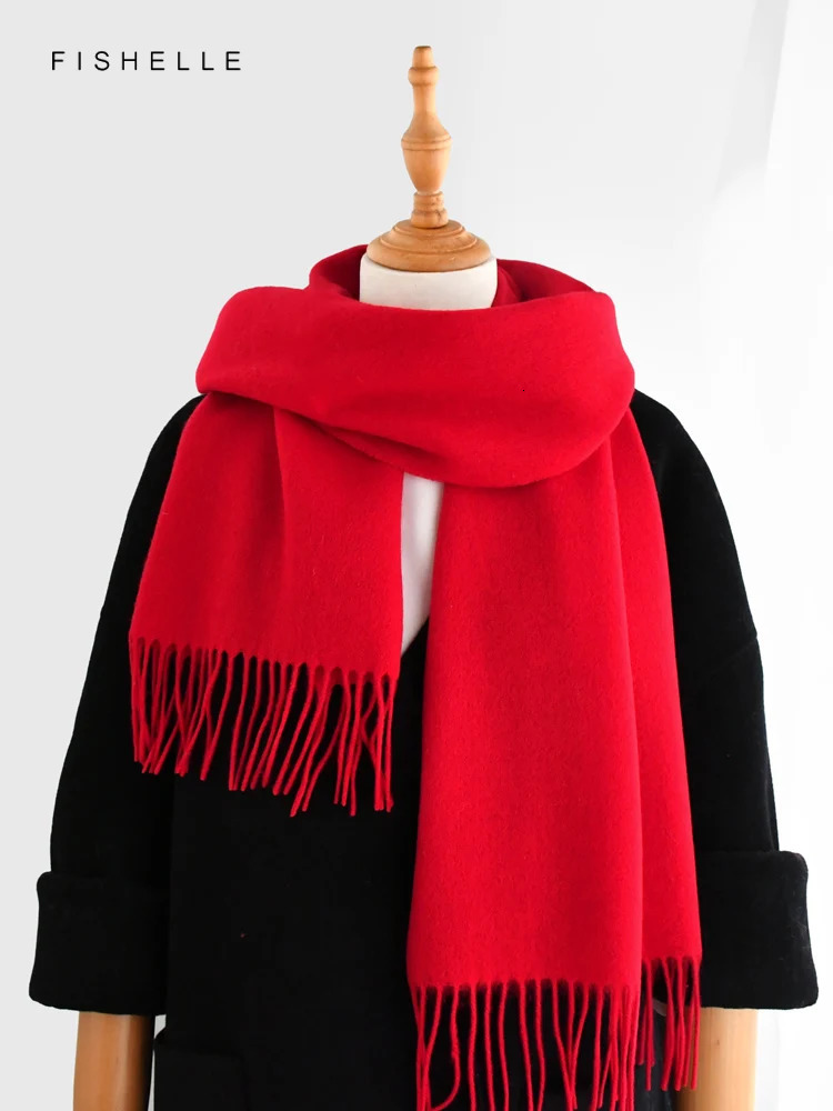 Red claret pure 100% wool scarf for womens thin warm shawl winter solid color wine red men scarves years gift 241220