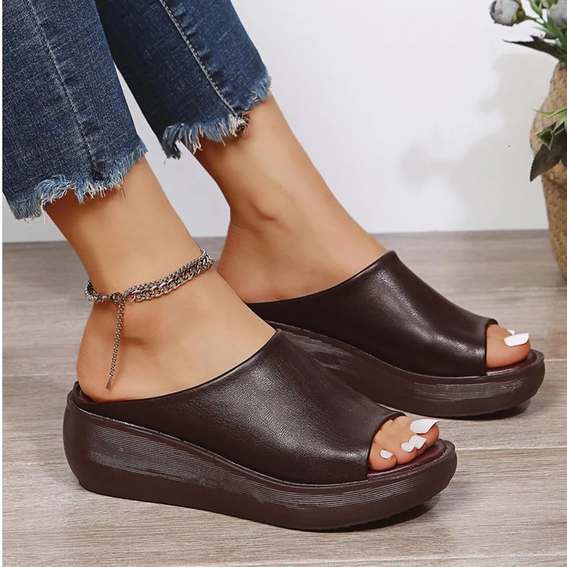 Women White Sandals Summer 2024 New Retro Wedge With Fish Mouth High Heels Thick Bottom Women's Shoes Large Size 44