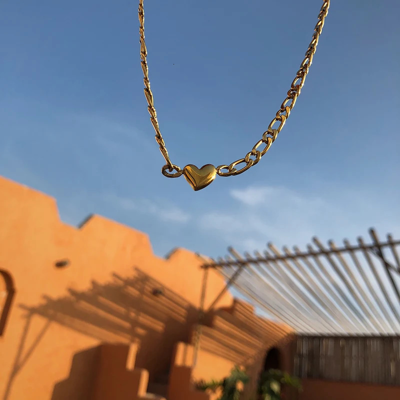 Amaiyllis 18K Gold Figaro Love Peach Heart Necklace Choker Clavicle Chain Necklace Handmade Boho Collier Kolye Collares Jewelry 241220
