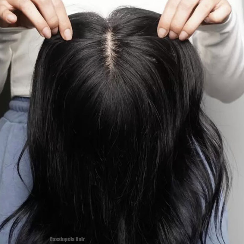 Silk Skin Base Virgin Human Topper For Women With 4 Clips In Hair Toupee Wavy Fine Hairpiece Real Scalp Top