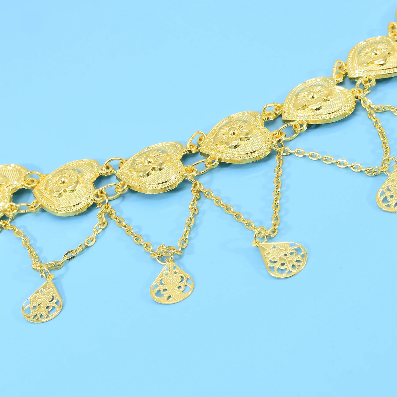 Indian Golden Heart Charms Belly Chains for Women Female Dancing Dress Belt Body Thailand Festival Party Jewelry Gift 241220