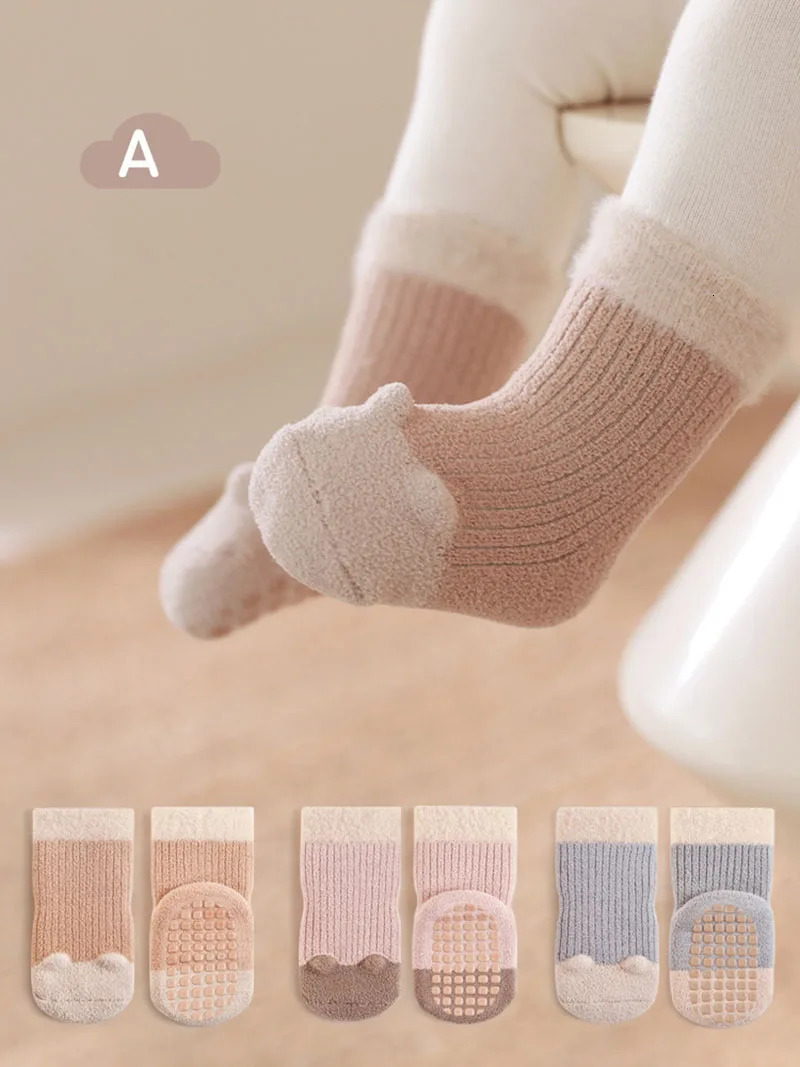 3 pairs of million dollar winter childrens socks cute 3D glasses for girls ear socks for children warm wool pads on tube socks 241220