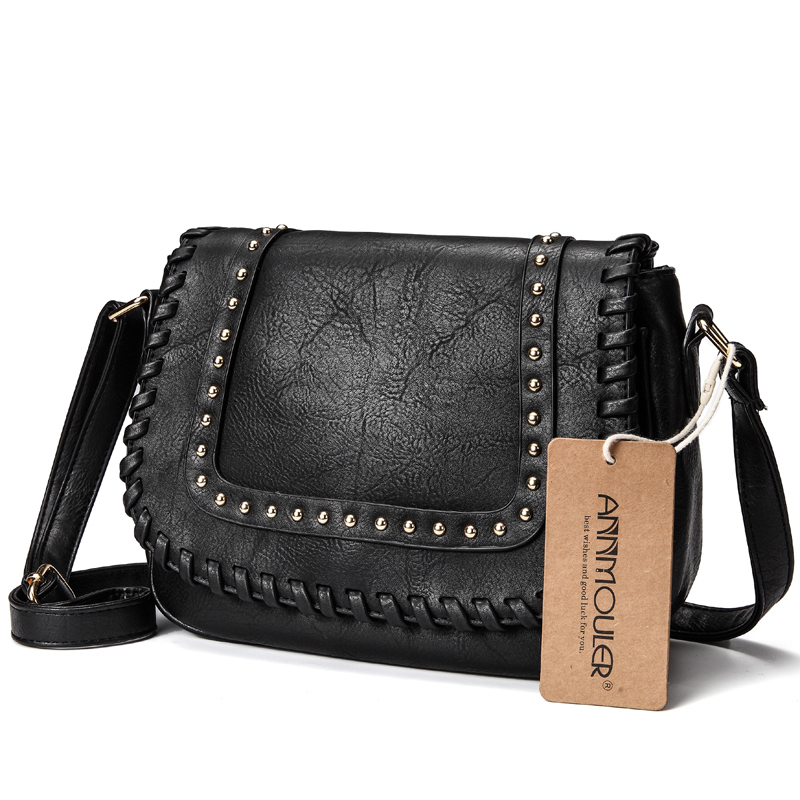 Annmouler Fashion Women Shoulder Pu Leather Crossbody Solid Color Brand Purse Small Khaki Messenger Bag For Ladies