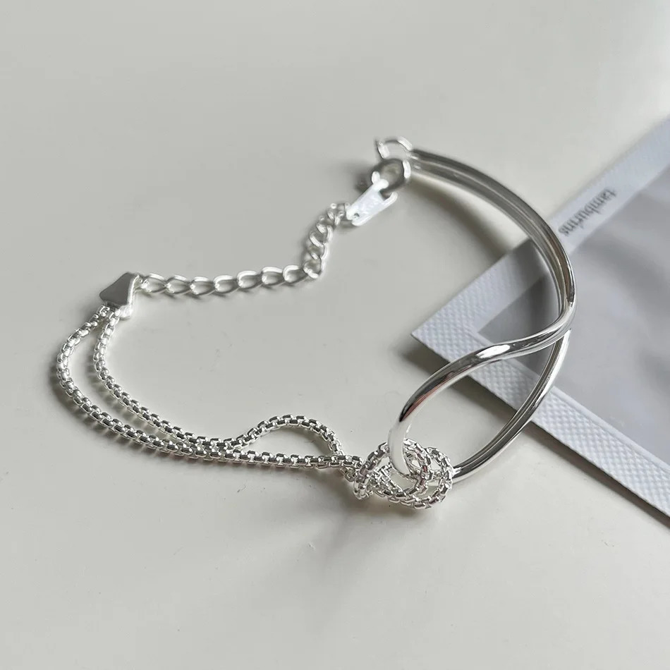 Amaiyllis S925 Sterling Silver Minimalist Knotted Bracelet Bangles Geometric Personality Retractable Bracelet Jewelry 241220