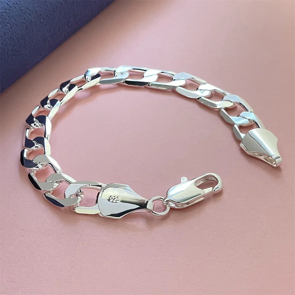 925 Sterling Silver Bracelet 10MM Cuban Sideways Chain Fashion n Exquisite Jewelry For Men Women Party Wedding Gifts 241214