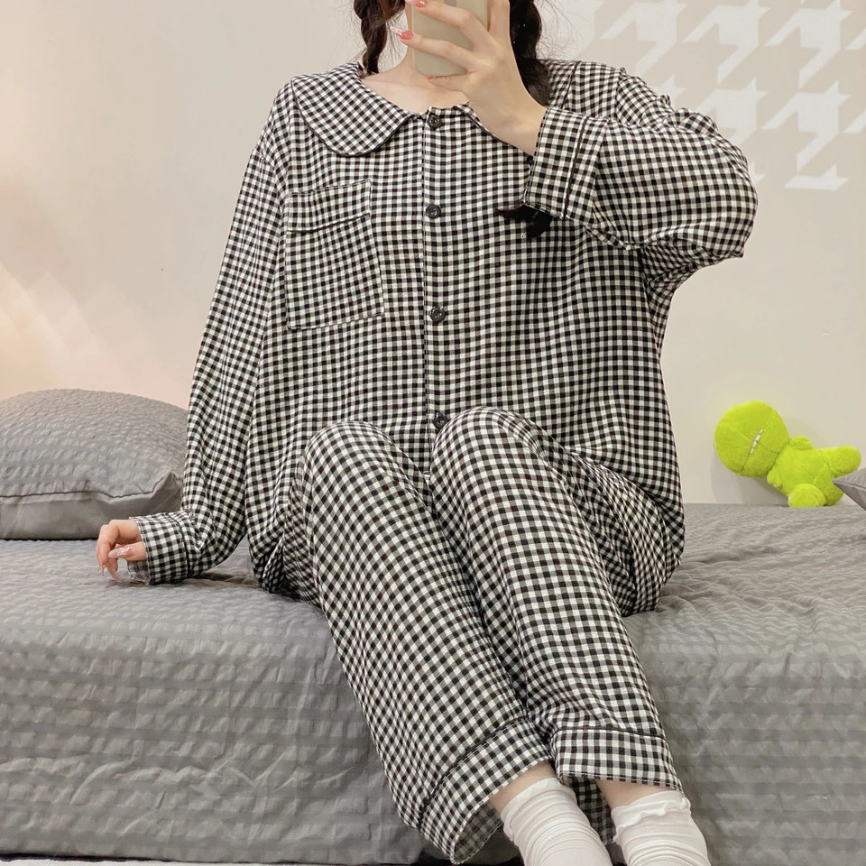Plus Size Pajama Mujer Cherry Print Sleepwear Set Long Sleeve TopPants Ruffle Homewear Skin-Friendly Breathable 241217