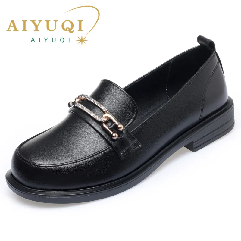 AIYUQI Shoes Loafer Women Genuine Leather Spring New Plus Size Slip-on Women Shoes Shiny Non-slip Ladies Shoes