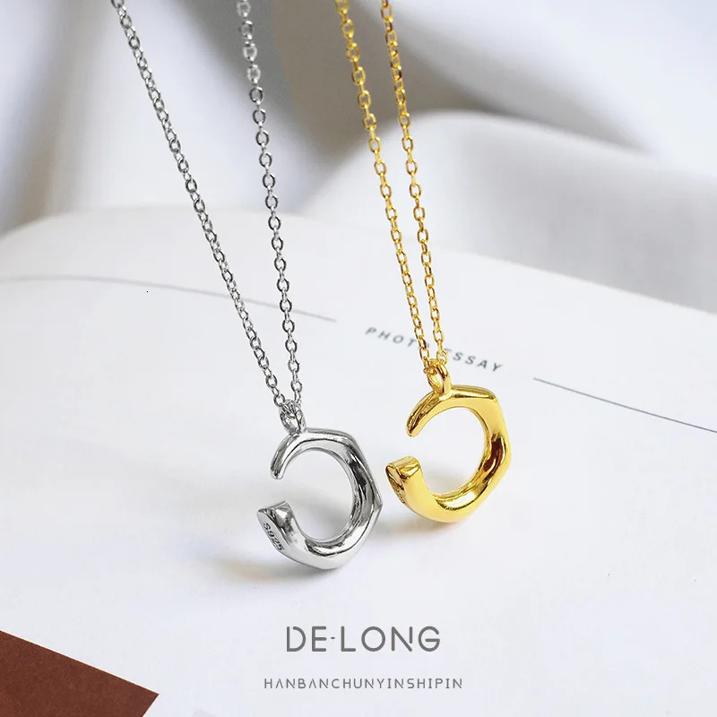 S925 Silver Irregular Concave and Convex C Letter Necklace Lockbone Chain Personality Womens Korean Style Silver Accessories 241220