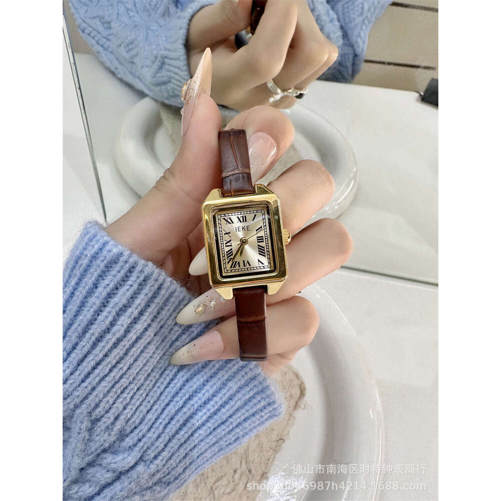 IEKE Super Hot Compact Square Belt for Women, Student, Simple British Style, Roman Design, Genuine Leather Quartz Watch
