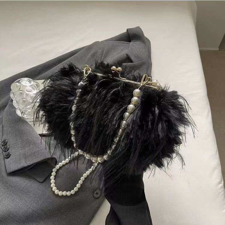 Pearl Chain Tassel Plush Handbag Versatile Single Shoulder Crossbody Bag