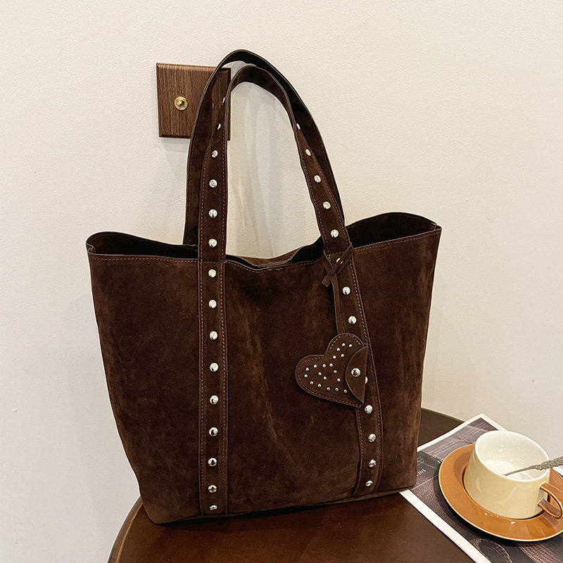Bag New Tote Fashionable Frosted Suede Shoulder Bag, Casual Versatile Rivet Handbag