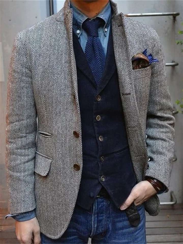 1 Pieces Herringbone Single Breasted Slim Fit Casual Mens Blazers Sets Wool Coat for Men y ner Male 241218