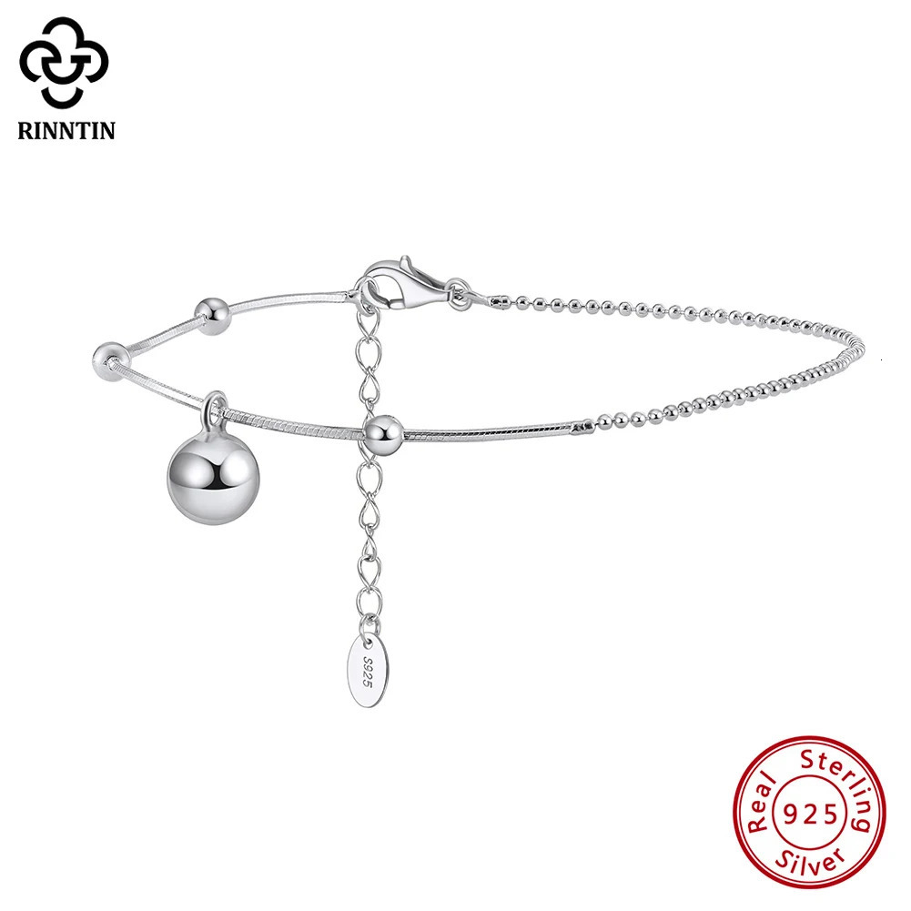 Rinntin S925 Silver Round Pendant Snake Satellite Chain with 1mm Beaded Chain Bracelet For Women Wedding Jewelry Gift SB184 241214