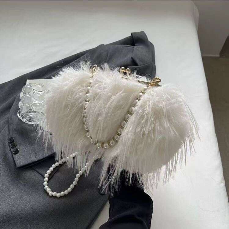 Pearl Chain Tassel Plush Handbag Versatile Single Shoulder Crossbody Bag