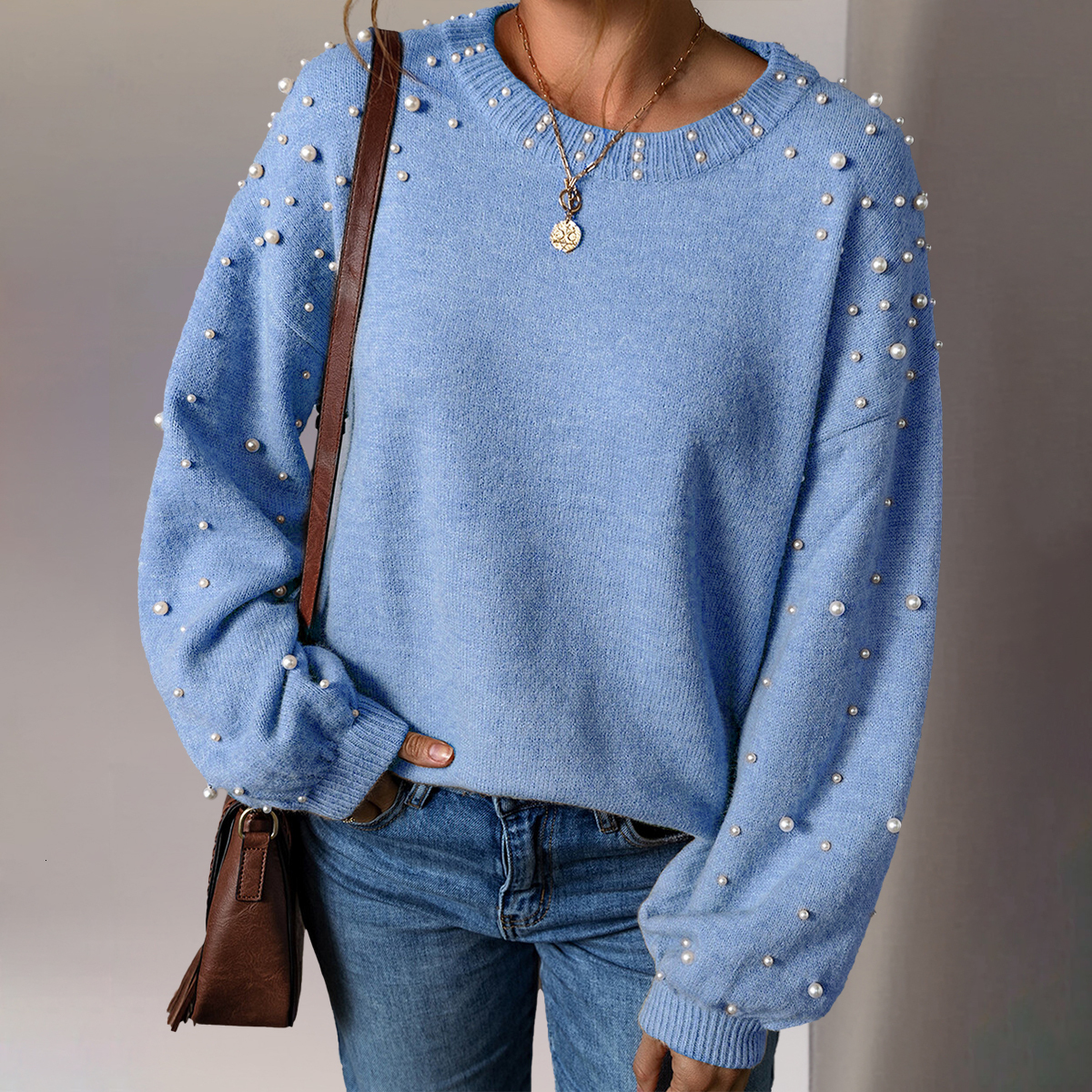 European And American New Pearl Pullover Loose Women's Sweater
