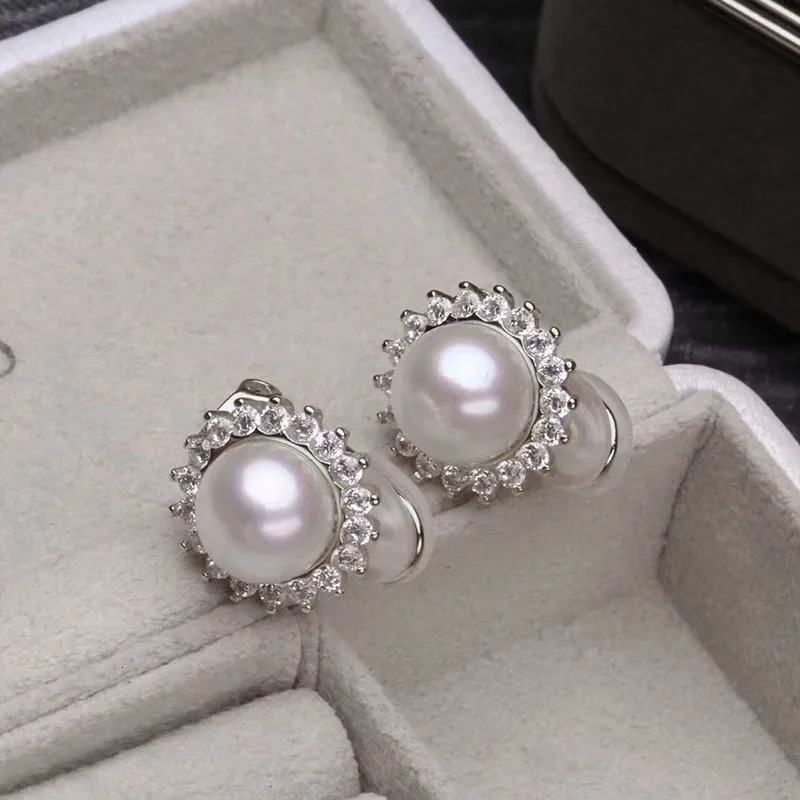 MeiBaPJ Fashion Freshwater Pearl Flower Clip Earrings Real 925 Sterling Silver Fine Charm Wedding Jewelry for Women 241220
