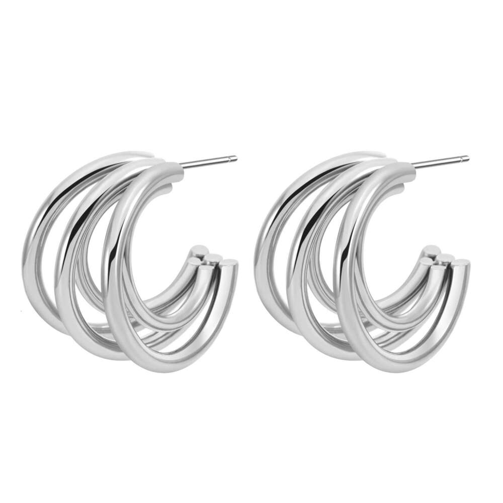 small and exquisite three thread cshaped womens titanium steel plated gold simple corrugated earrings fried dough twists type jewelry