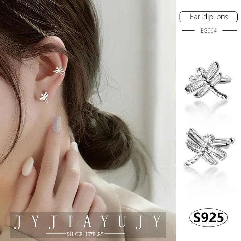 JYJIAYUJY 100% Sterling Silver S925 Ear Clip-Ons Earrings 2 Colors Dragonfly Shape Fashion Hypoallergenic Jewelry Gift EG004 241220