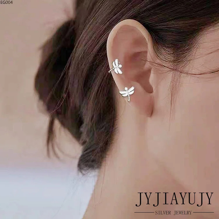 JYJIAYUJY 100% Sterling Silver S925 Ear Clip-Ons Earrings 2 Colors Dragonfly Shape Fashion Hypoallergenic Jewelry Gift EG004 241220