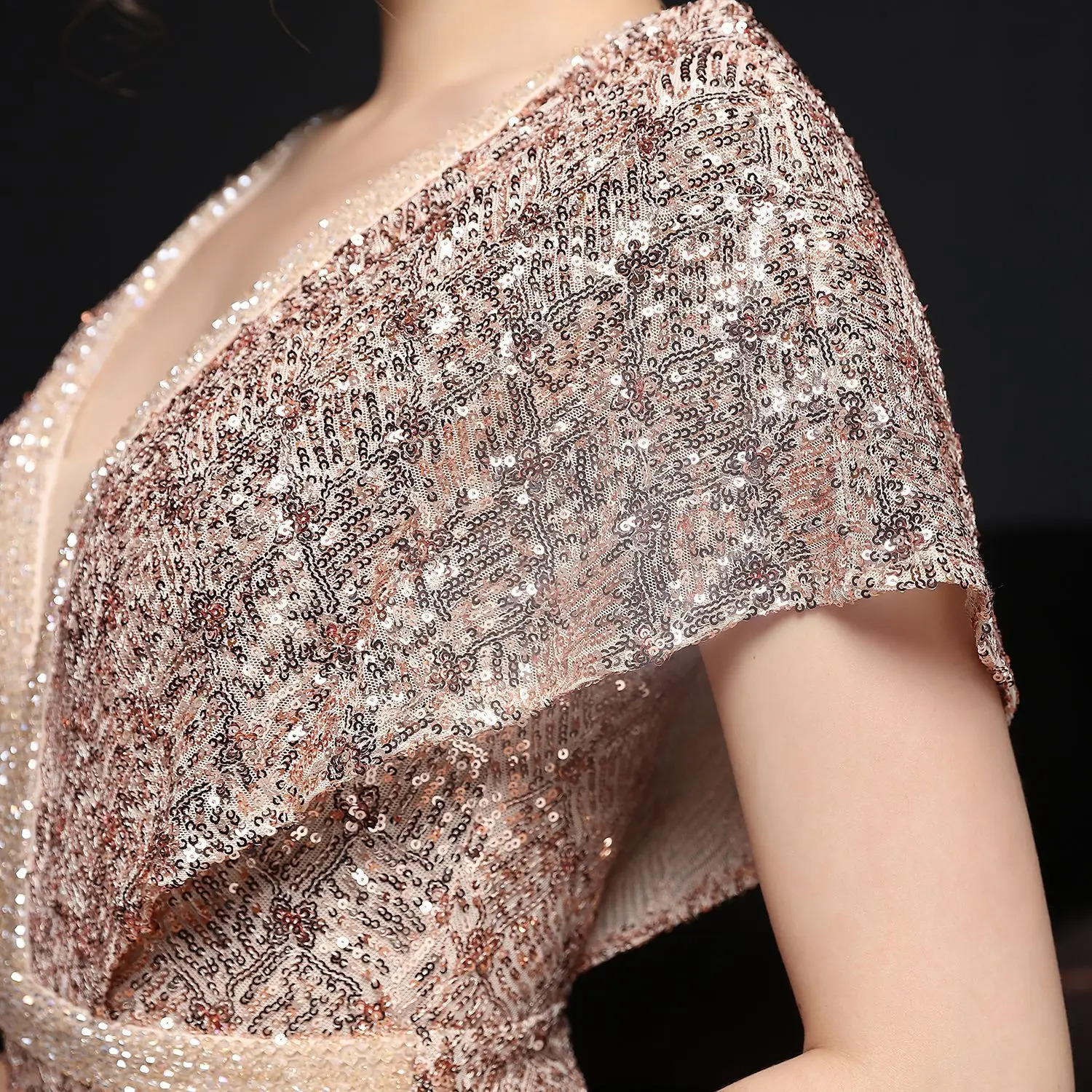 DEERVEADO Elegant Gold Sequin Dress for Women Evening Dress with Beads Cap Sleeve Mermaid Party Dresses Evening Gown K18611 241217