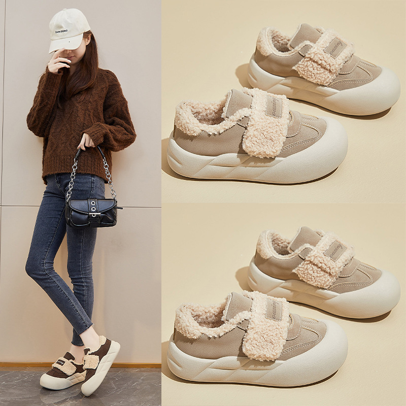 2024 Winter New Velvet Thick soled Board Shoes for Women, Small and Versatile, Thickened Warm Cotton Shoes, Snow Boots for Women G3512