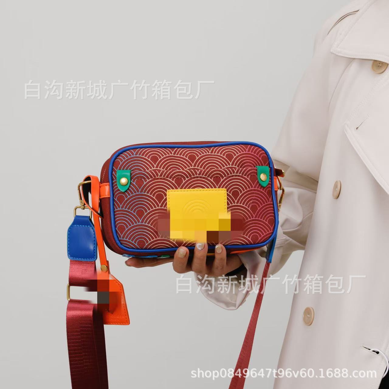 Bag Gradient Color Eagle Head New Embossed Wide Strap, Single Shoulder Crossbody High-End Diamond Grid Bag, Small Square Bag