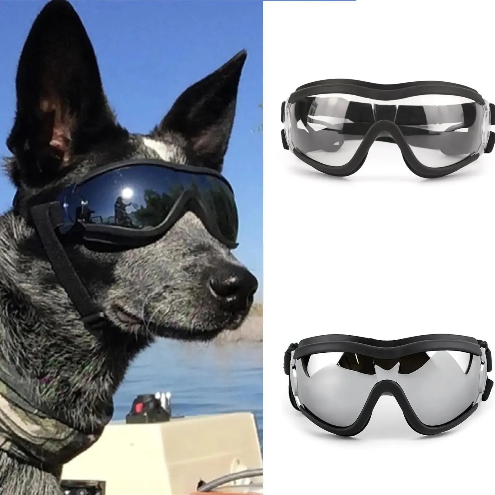Dog Goggles UV Resistant Waterproof Windproof Sunglasses for Large Dogs Plastic Transparent Frame